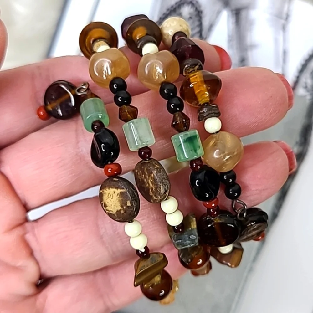 Coil Wrap Bracelet Brown Beige Neutral Earthtone Colors Beaded Everyday Casual - Picture 4 of 4